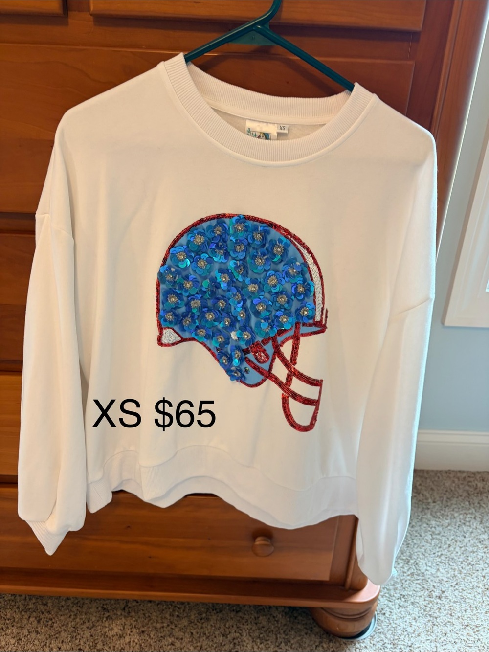 QUEEN OF SPARKLES Football Helmet sweatshirt blue and red